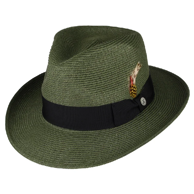 Elegant felt hat for formal evening events -Summer C-Crown Straw Fedora Hat - Olive