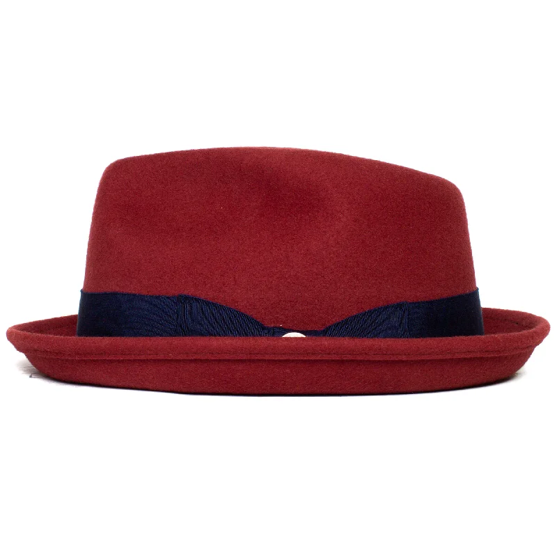 Soft felt hat with smooth texture finish -Classic Pork Pie Fedora Hat-Rust