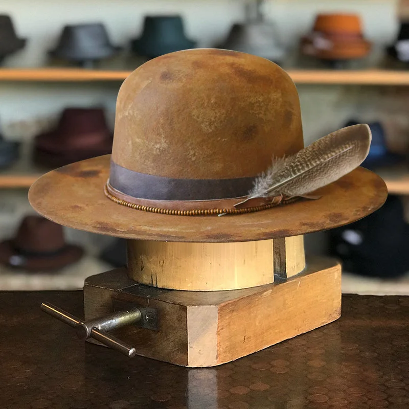 Casual felt hat for laid-back fashion days -Distressed Fedora Bowler in Camel