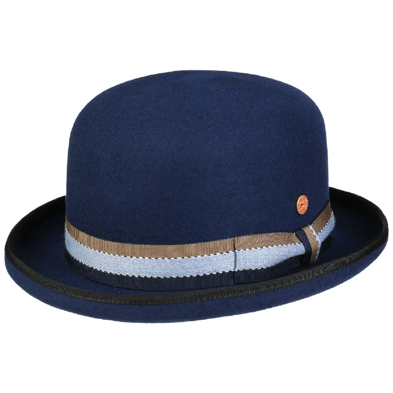 Soft felt hat with plush wool feel -Wolga Blue Bowler Hat by Mayser