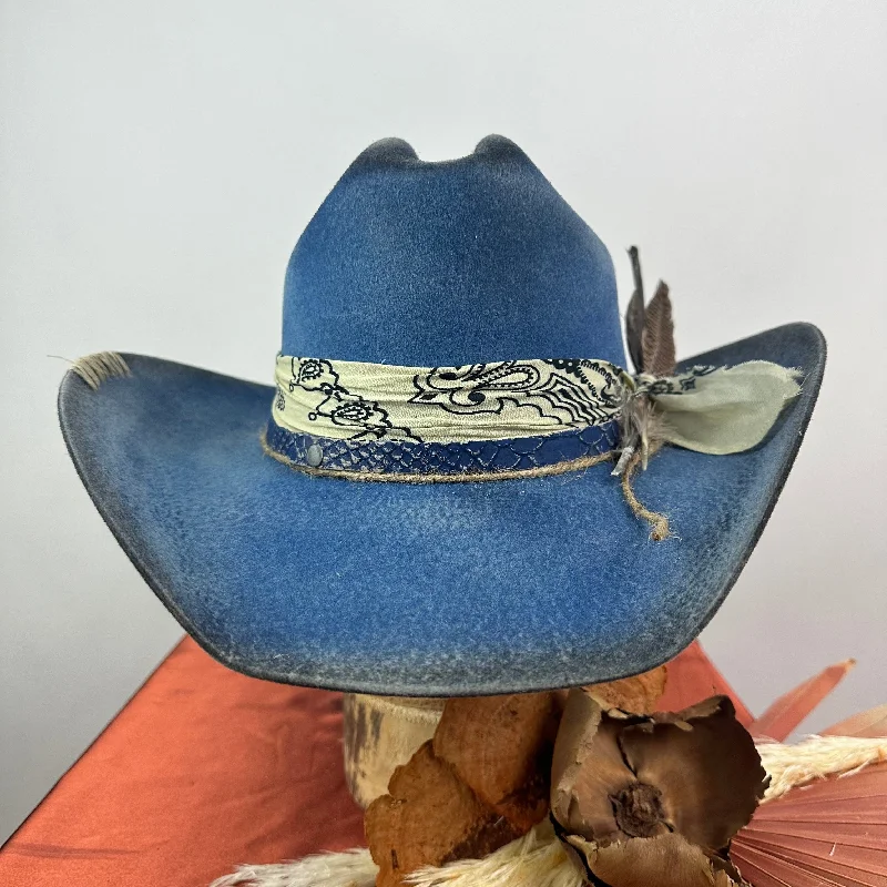 Designer felt hat with intricate stitching patterns -The Rider VII Distressed Cowboy