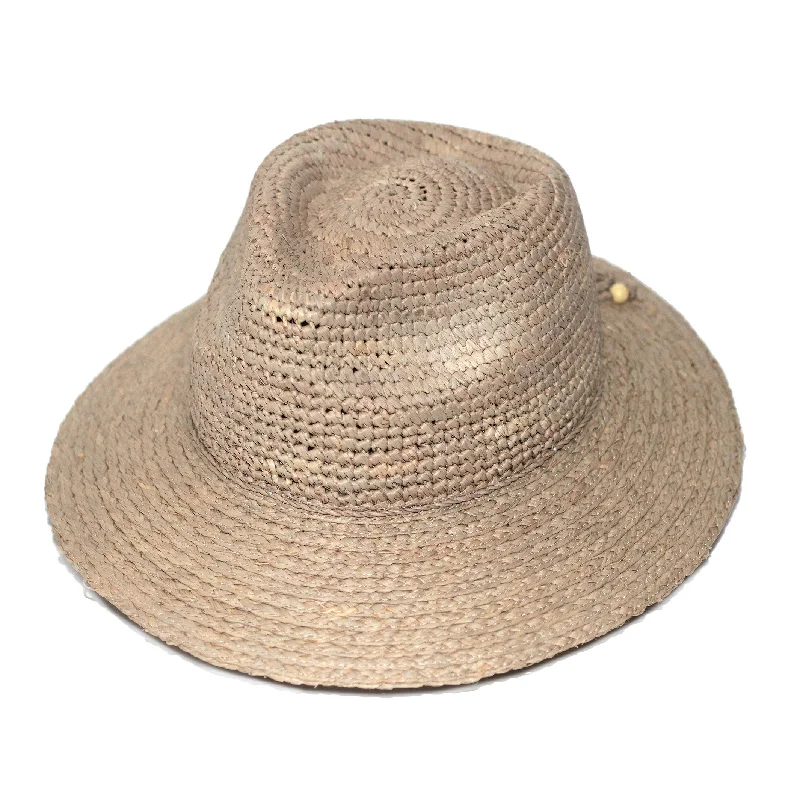 Rugged wool felt hat for harsh conditions -Flora Raffia Fedora Hat - Taupe