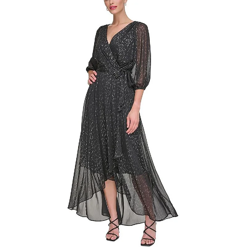 Midi Dresses for Versatile Wear -DKNY Womens Chiffon Metallic Evening Dress