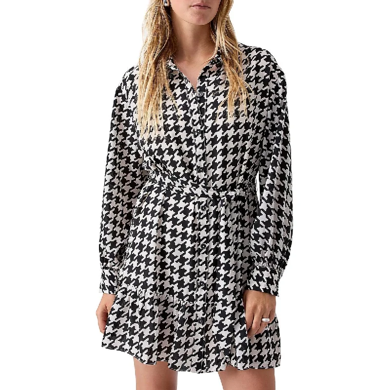 Zippered Dresses for Convenience -Sanctuary Womens Houndstooth Mini Shirtdress