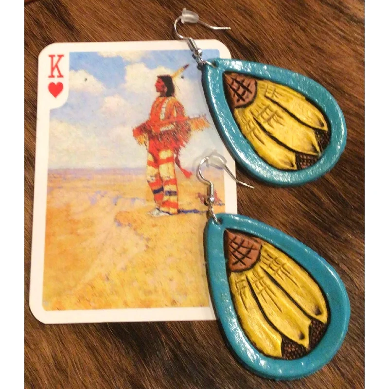 Drop Earrings with Crown Designs -The Sayge Leather Earrings