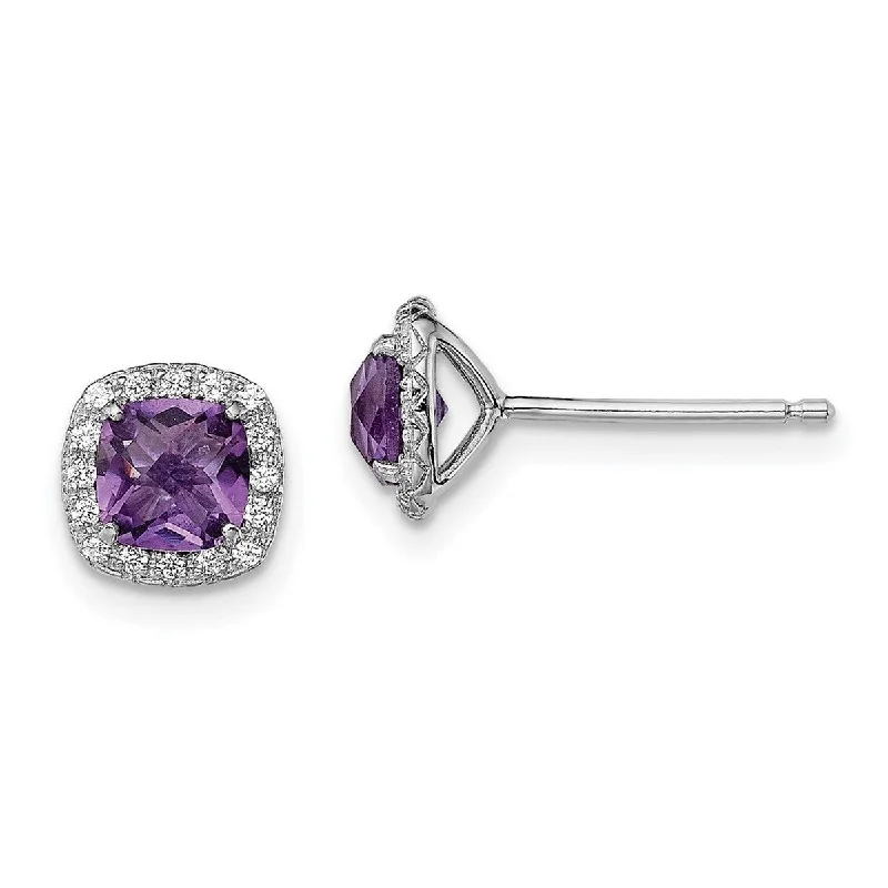 Small Drop Earrings for Delicate -Curata 925 Sterling Silver Rhodium Plated .96amethyst Created White Sapphire Post Earrings R - 8x8mm W