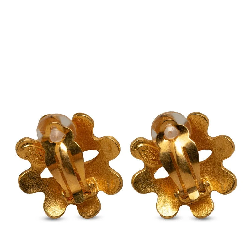 Drop Earrings with Debossed Designs -Chanel Vintage Clip On Sun Earrings Gold Plated Women's