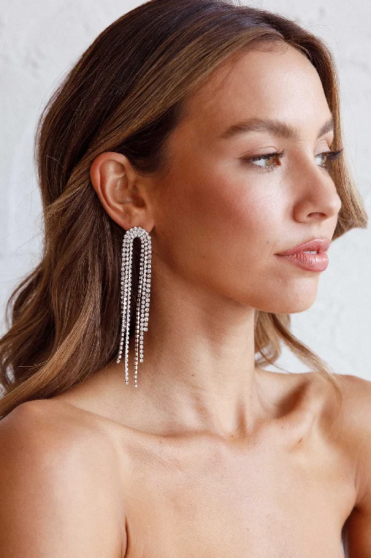 Push Back Drop Earrings for Convenience -Angela Diamante Drop Earrings Silver