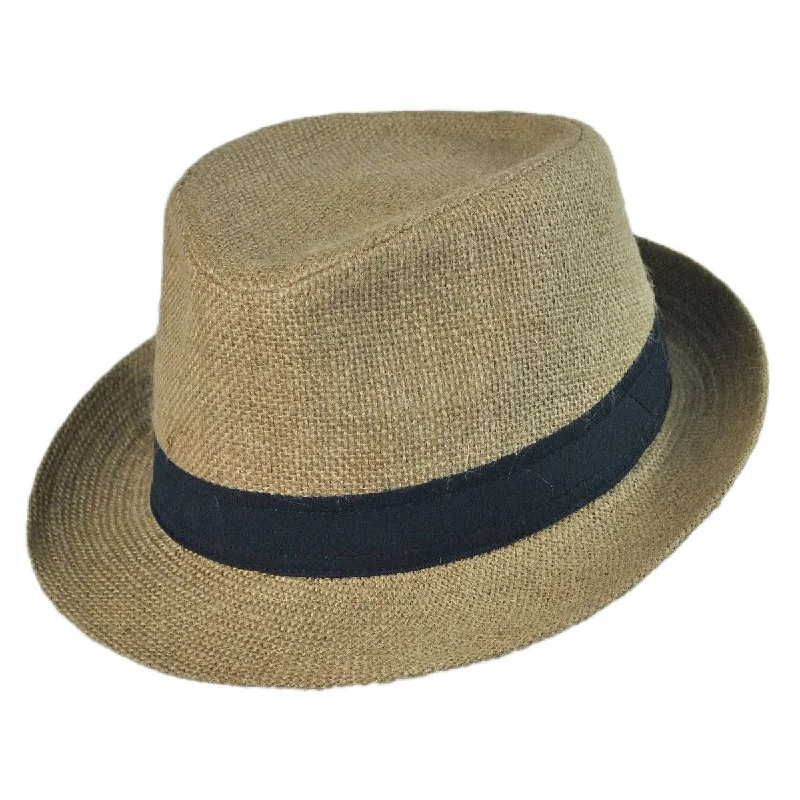 Breathable felt hat for summer festival fun -Wholesale Jute Fabric C-Crown Trilby Fedora Hat B2B Pre-Pack