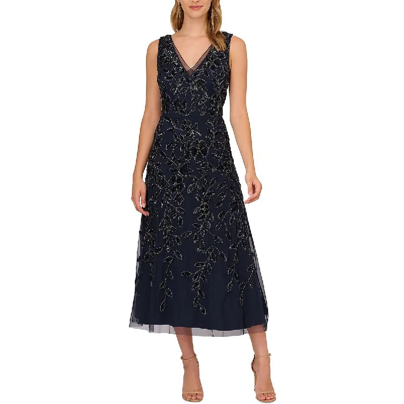 Minimalist Dresses for Simplicity -Adrianna Papell Womens   Floral Beaded Sequin Midi Dress