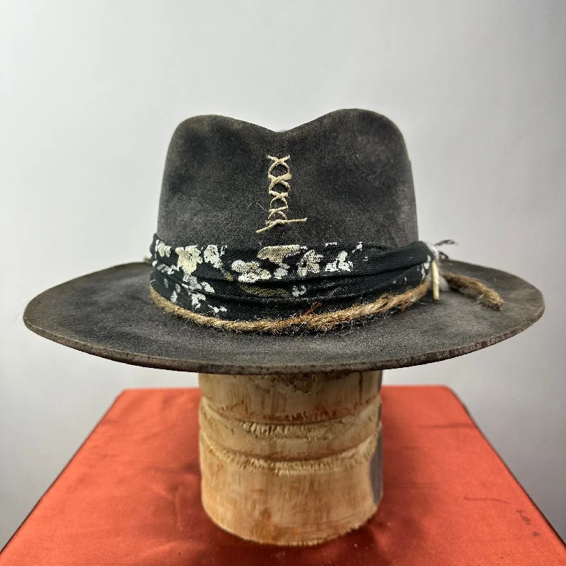 Handmade felt hat with rustic wool charm -The Monterey Black Distressed Fedora