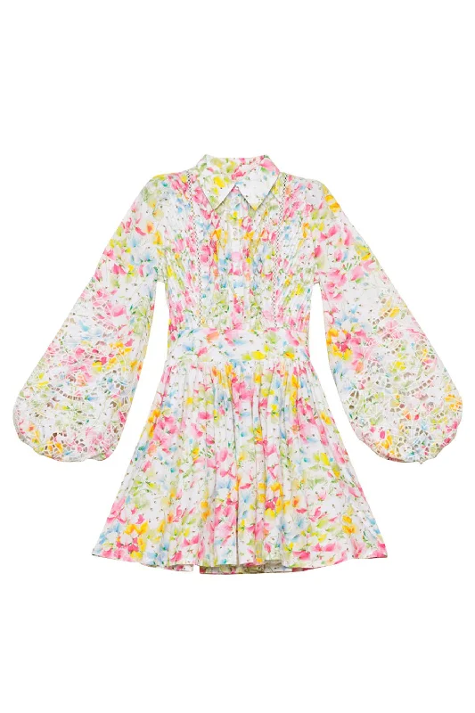 Geometric Dresses for Modern -Blouson Sleeve Floral Dress