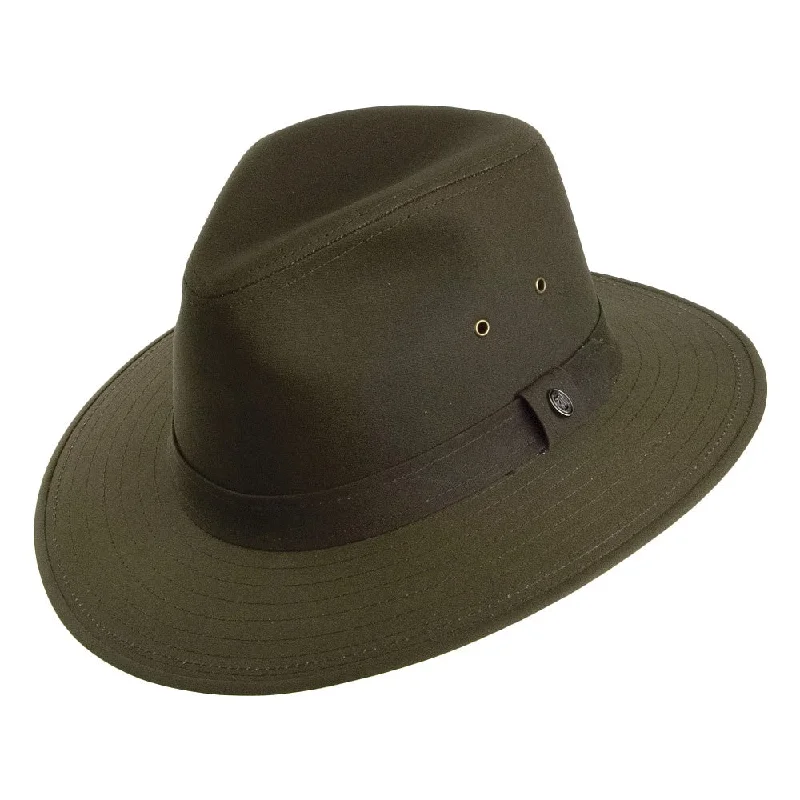 Vintage wool felt hat with worn charm -Jaxon & James Oilcloth Safari Fedora Hat Olive Wholesale Pack