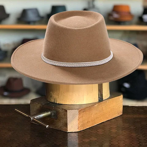 Warm wool felt hat for chilly evenings -Khaki Rounded Brim Dome Fedora Hat with Leather Belt Hatband