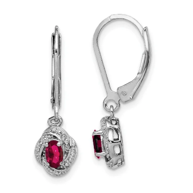 Drop Earrings for Wedding Ceremony -Curata 925 Sterling Silver Dangle Polished Leverback Diamond and Created Ruby Earrings - 26x7mm Wide