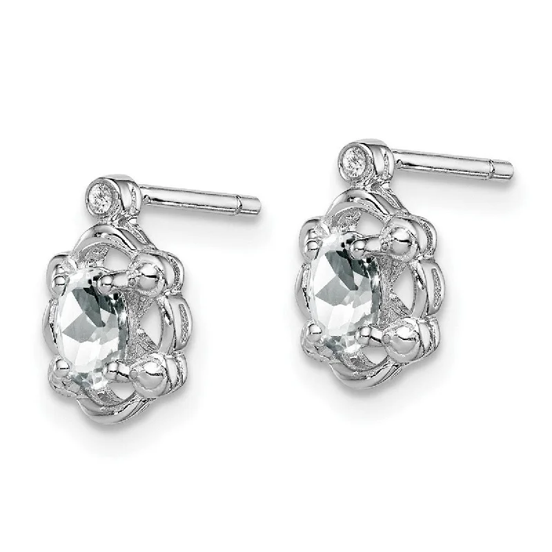 Gemstone and Diamond Drop Earrings for Opulence -Curata 925 Sterling Silver Polished Open back Post Earrings White Topaz and Diamond Earrings - 10x6mm Wide