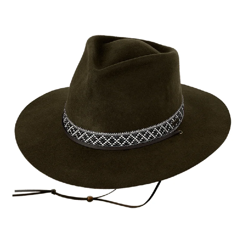 Handmade felt hat with unique artistic flair -Kooringal Ladies Wide Brim Hat Phoenix - Olive