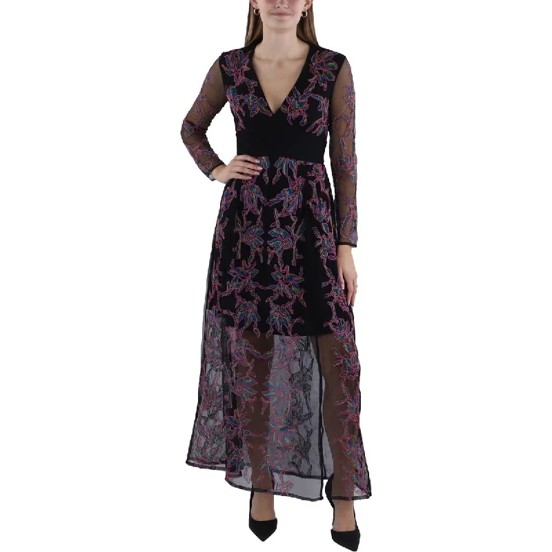 Long-sleeved Dresses for Coverage -French Connection Womens Emilia V-Neck Embroidered Maxi Dress