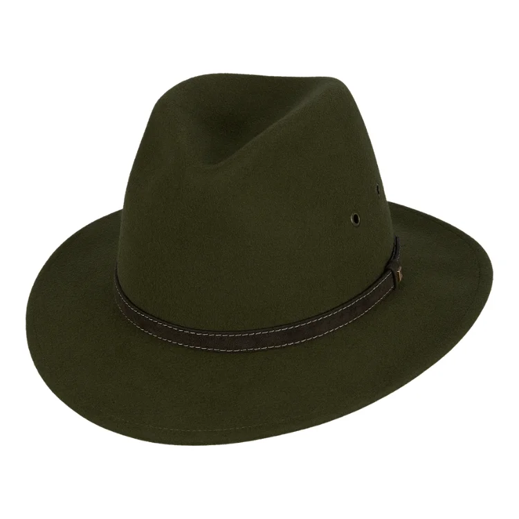 Warm felt hat with plush interior lining -Kooringal Mid Brim Fedora Ramble - Olive