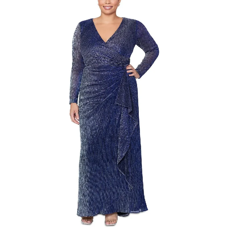 Bohemian Dresses with Tassels -Betsy & Adam Womens Plus Metallic Long Evening Dress