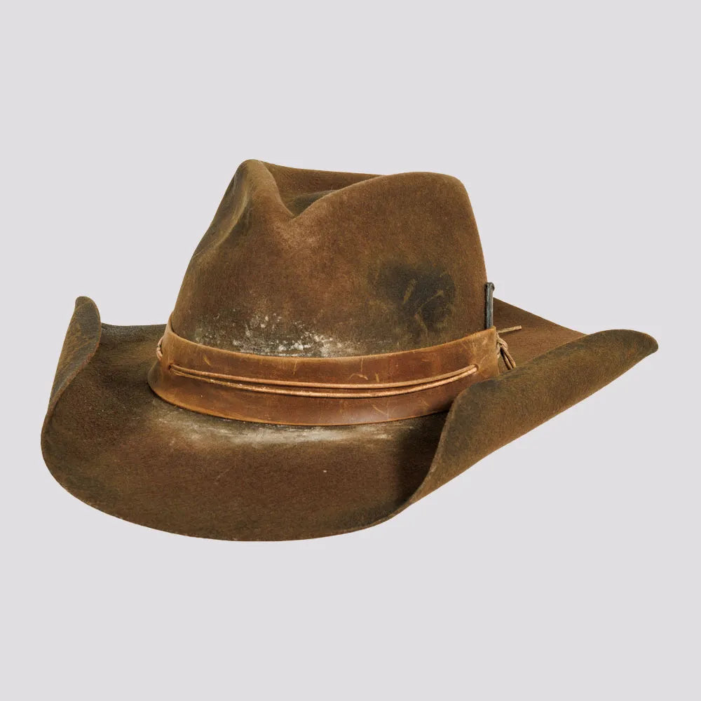 Designer felt hat with intricate stitching patterns -Bronson | Womens Distressed Wool Felt Cowgirl Hat