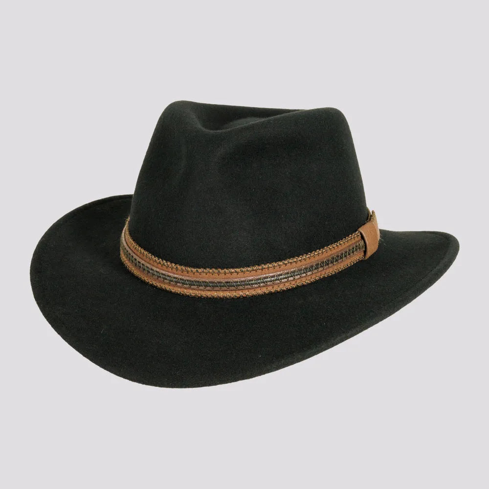 Vintage-style felt hat with subtle distressing -Zion | Mens Crushable Wool Felt Outback Hat