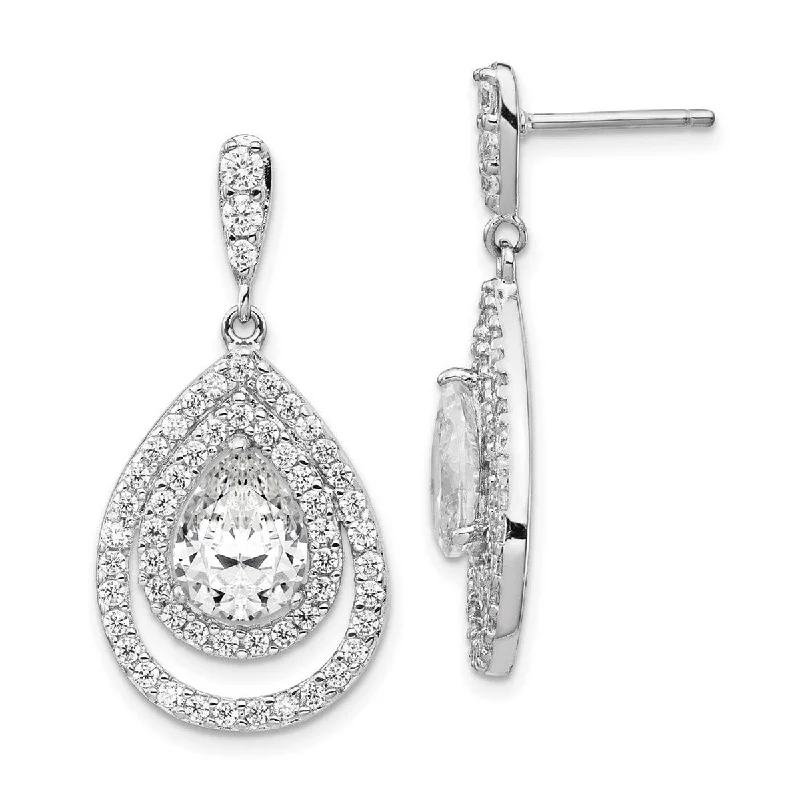 Adjustable Drop Earrings for Custom Fit -Curata 925 Sterling Silver Pear CZ Cubic Zirconia Dangle Post Earrings - 31x16mm Wide