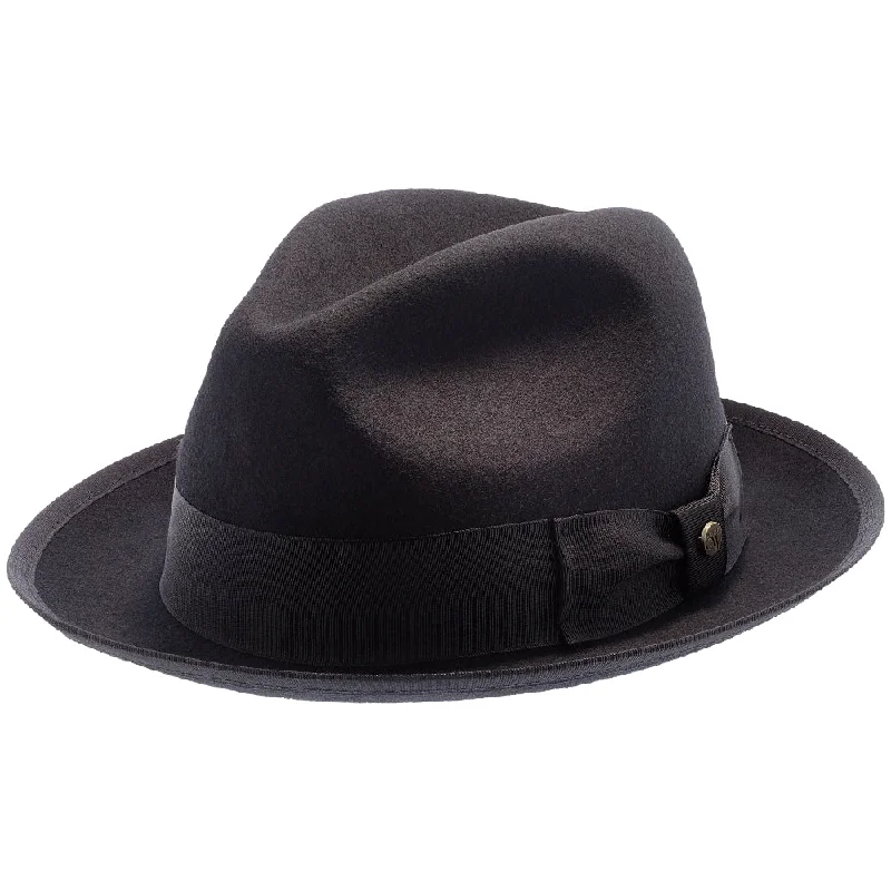 Stylish felt hat with leather trim details -Layover - Walrus Hats Center Dent Wool Felt Fedora Hat