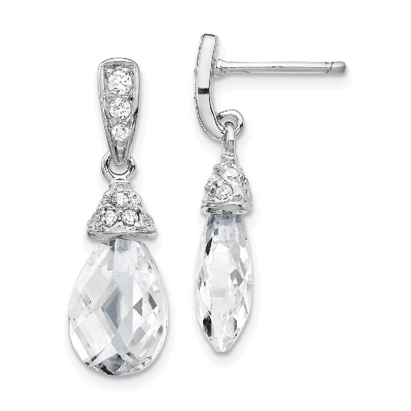 Drop Earrings for Yoga Session -Curata 925 Sterling Silver Faceted Teardrop CZ Cubic Zirconia Dangle Post Earrings - 22x8mm Wide