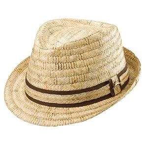 Bold felt hat with striking pattern details -Mocha Madness - Tommy Bahama TBW141OS Natural Buri Braid Burned Raffia Straw Fedora Hat