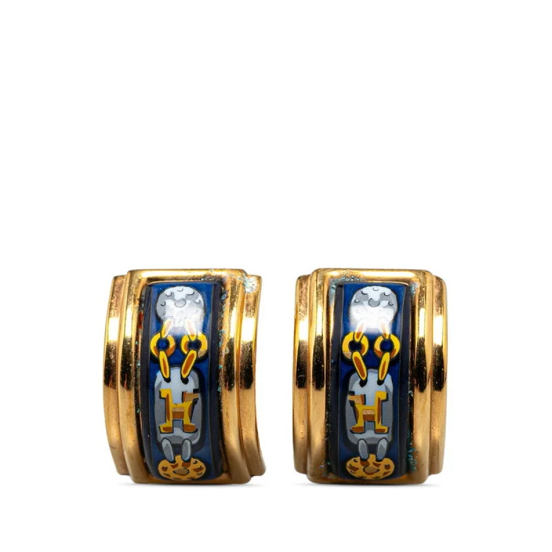 Screw Back Drop Earrings for Security -Hermes  Navy Clip Earrings (Pre-Owned)