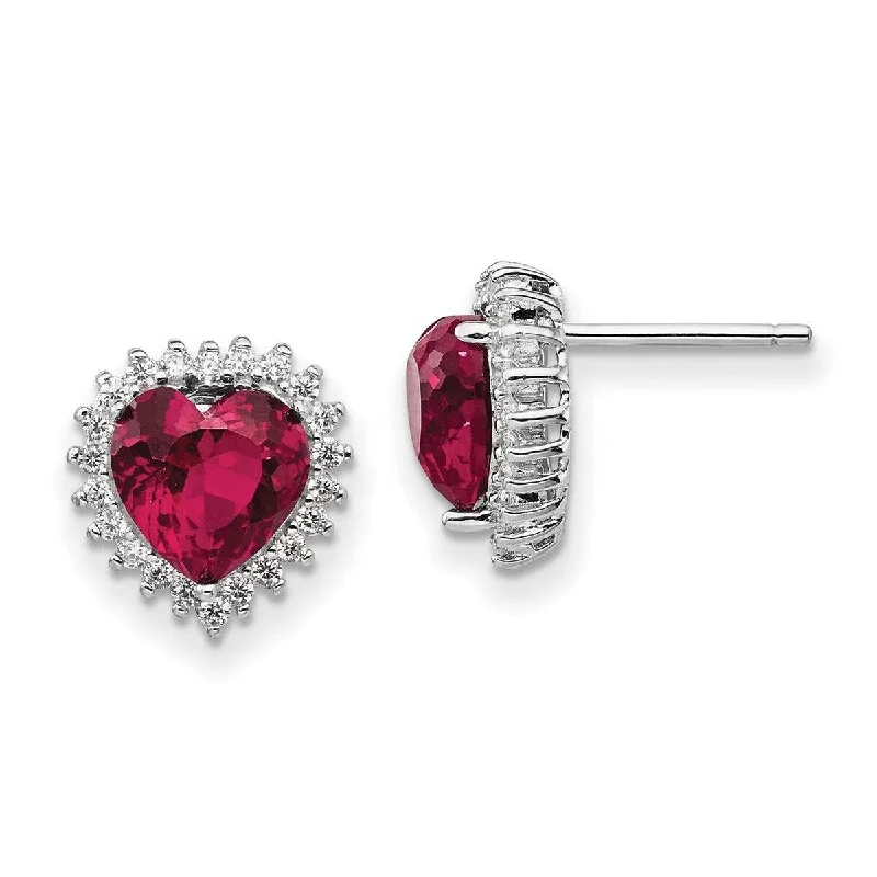 Drop Earrings for Graduation Day -Curata 925 Sterling Silver Faceted Love Heart 100 facet Synthetic Ruby CZ Cubic Zirconia Post Earrings