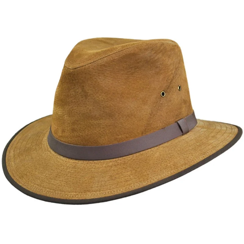 Affordable black felt hat for daily wear -Nubuck Leather Safari Fedora Hat