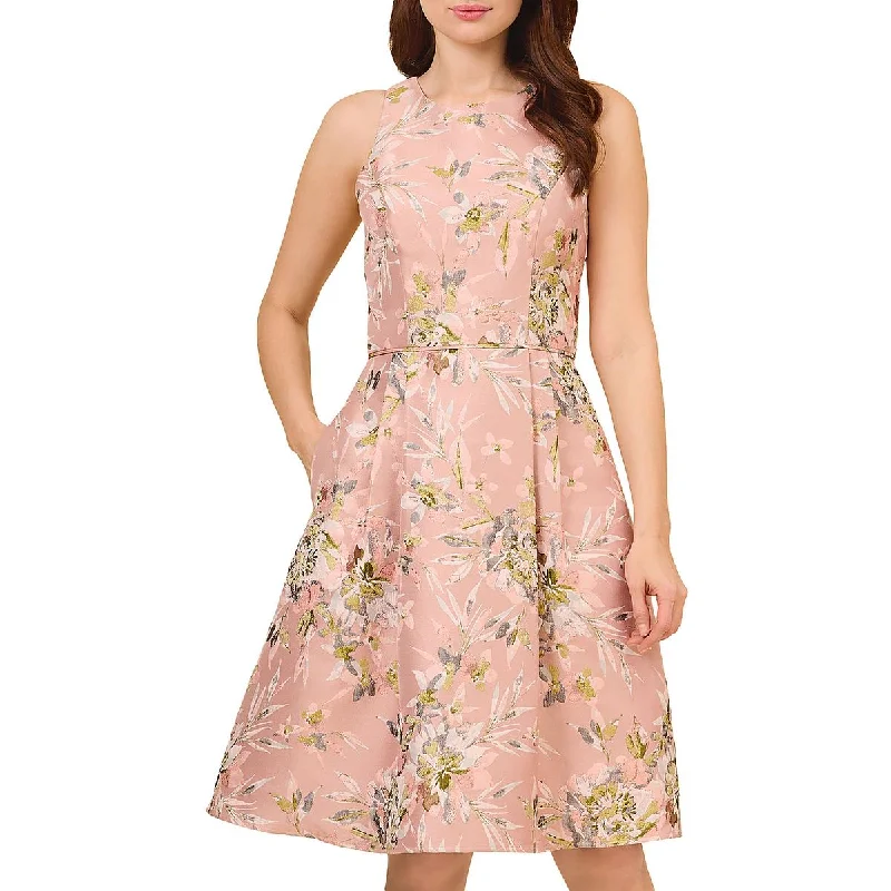 Floral Dresses for Romantic -Adrianna Papell Womens Metallic Knee-Lenght Fit & Flare Dress