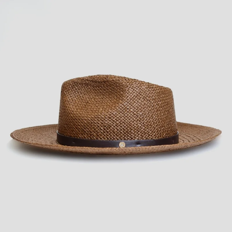 Stylish felt hat with leather trim details -Sharp Straw Fedora Hat – Coffee