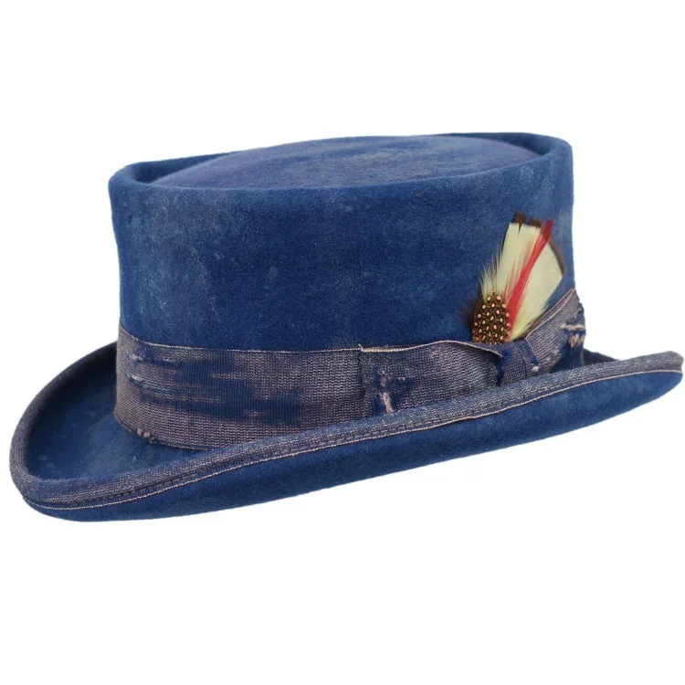 Vintage wool felt hat for nostalgic style -Vintage Vogue Funky Aged Top Hat in Blue