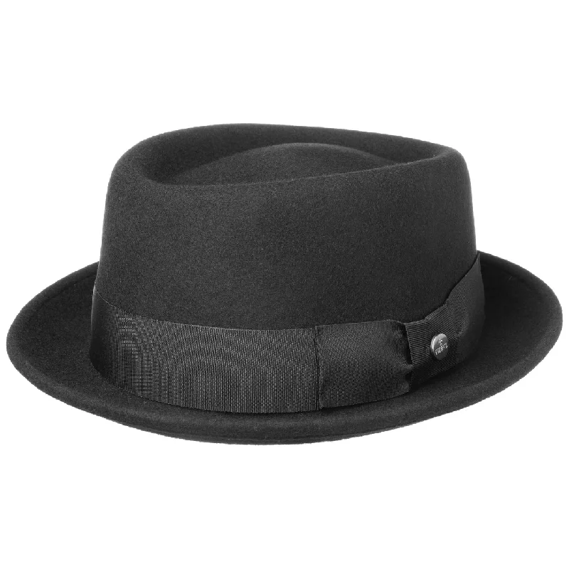 Stylish felt hat with leather trim details -Crushable Pork Pie Fedora Hat