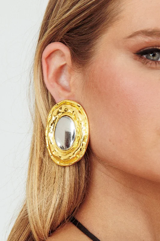 Drop Earrings with Polished Shine -Achilles Two Toned Round Earrings Gold