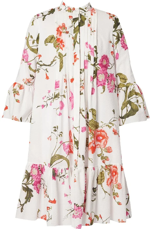 Beach Dresses for Coastal -Tiered Hem Floral Short Dress