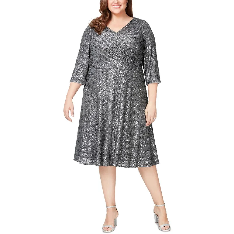 Party Dresses for Celebration -Alex Evenings Womens Plus Sequined Midi Cocktail And Party Dress