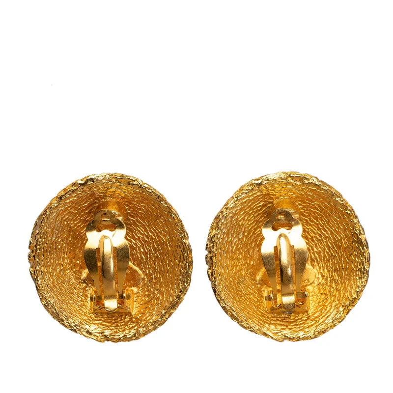 Floral Drop Earrings with Petals -CHANEL Vintage Round Clip On Earrings Plated Gold Women's