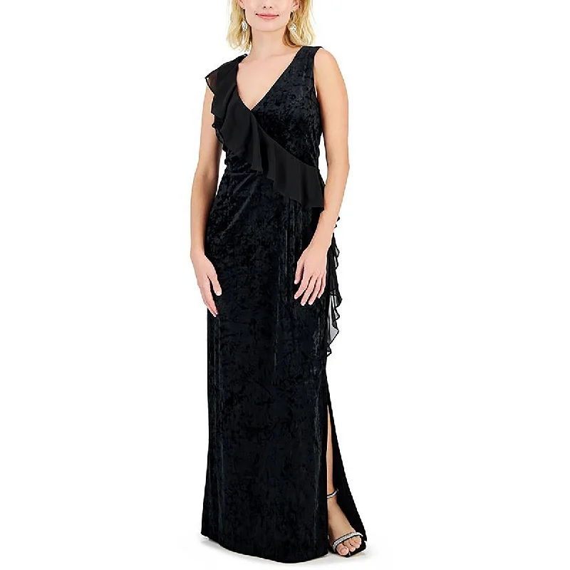 Midi Dresses for Versatile Wear -Connected Apparel Womens Petites Velvet Ruffled Evening Dress