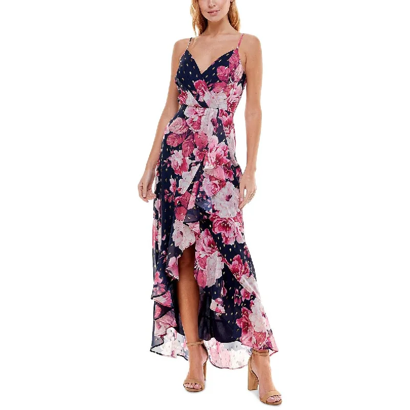 Floral Dresses for Romantic -Crystal Doll Womens Juniors Floral Ruffled Maxi Dress