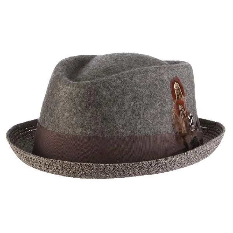 Vintage felt hat with classic fedora shape -Century - Stacy Adams Wool Felt Fedora Hat with Paper Braid Brim