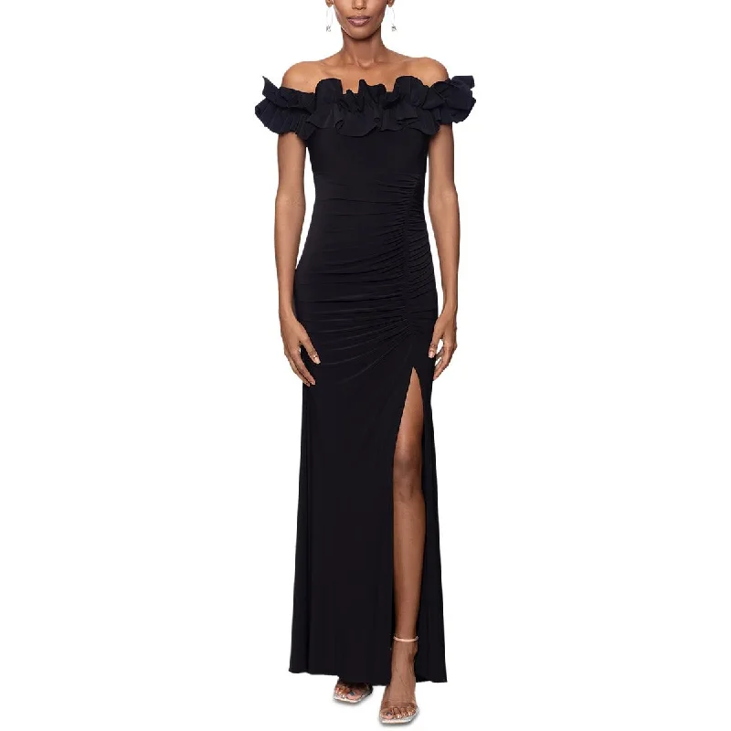 Vintage Dresses for Nostalgia -Xscape Womens Ruffled Off-The-Shoulder Evening Dress