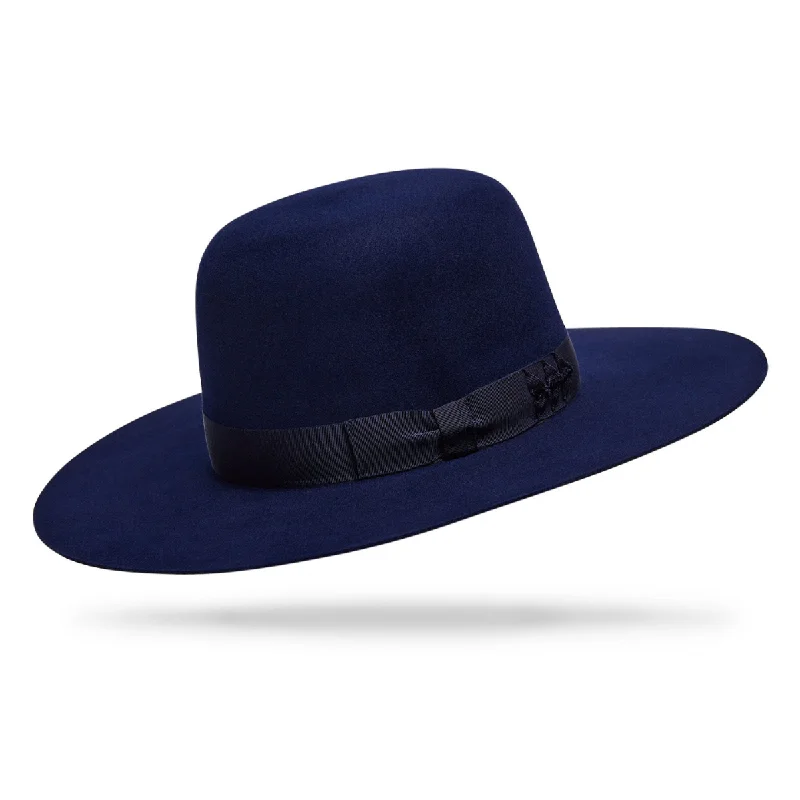 Casual felt hat with relaxed fit comfort -Navy Felt Wide-Brimmed Bowler Hat