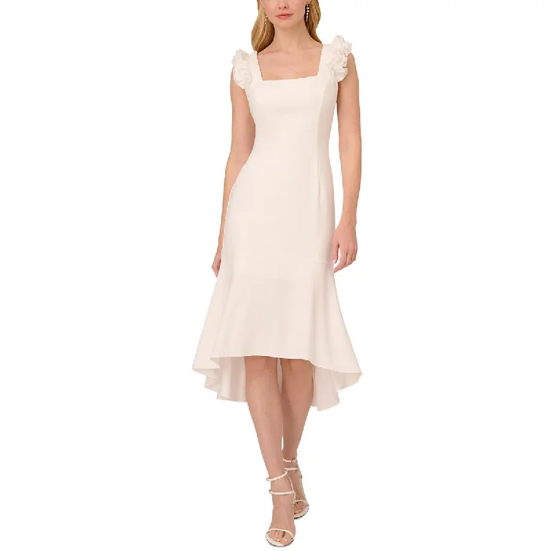 Evening Dresses for Formal Events -Adrianna Papell Womens Plus Crepe Ruffled Midi Dress