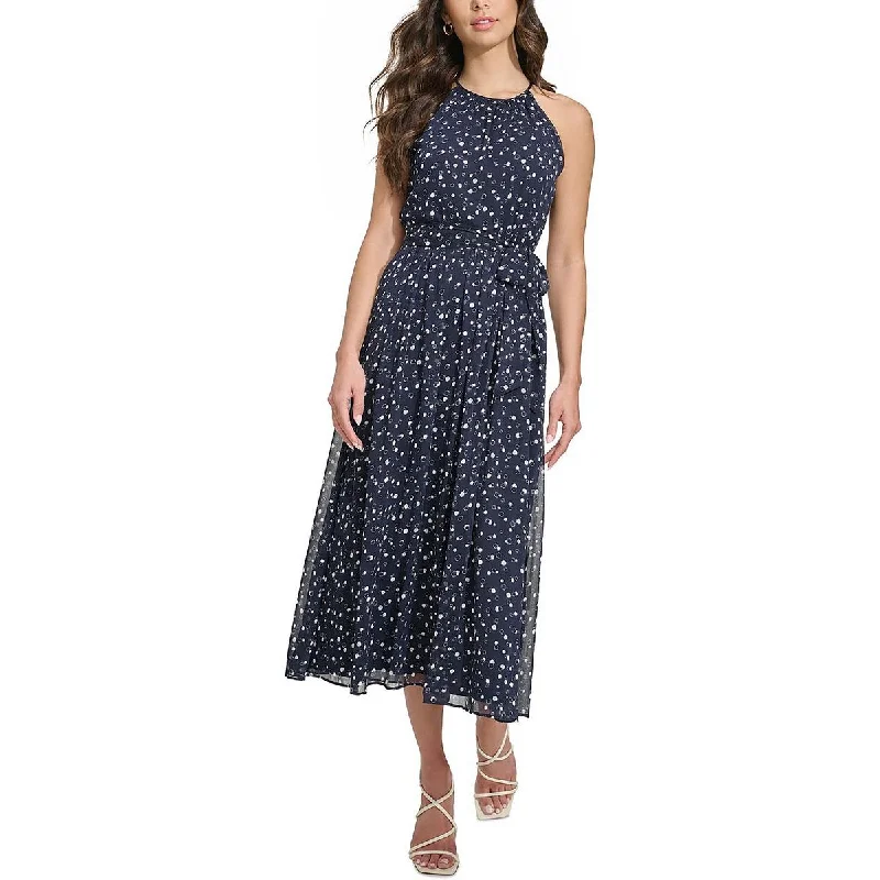 Embroidered Dresses for Detailed -DKNY Womens Dots Chiffon Midi Dress