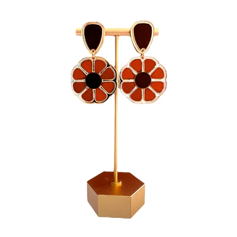 Leverback Drop Earrings for Comfort -Rust Fall Flower Earrings