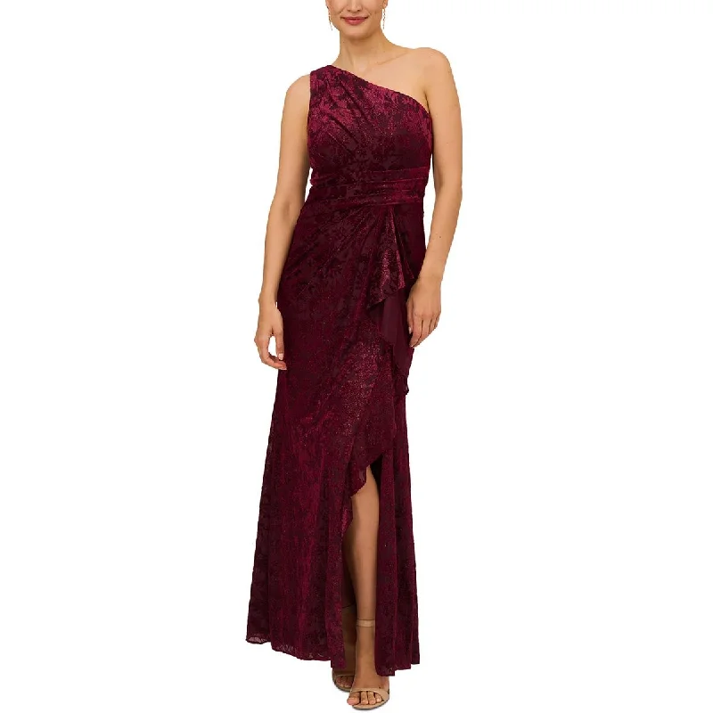 Birthday Dresses for Celebration -Adrianna Papell Womens Velvet One Shoulder Evening Dress